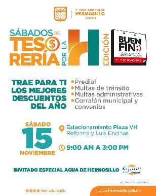 Tendrán Tesorería Municipal y Agua de Hermosillo descuentos este sábado 15 de noviembre