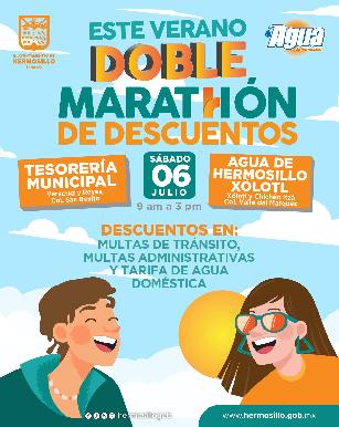 En verano continúan promociones de Tesorería Municipal y Agua de Hermosillo con Doble Maratón de Descuentos