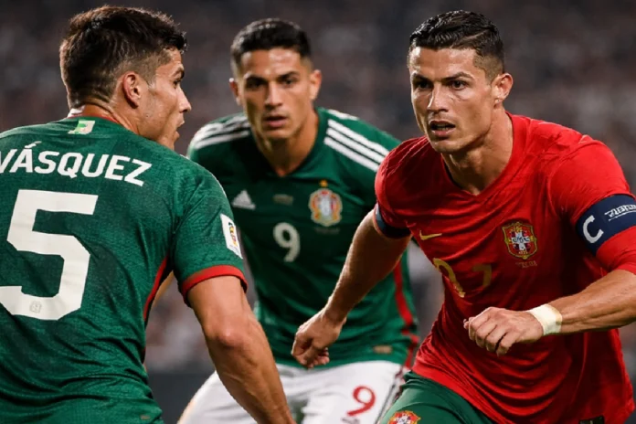 Jugadores de la Selección Mexicana y Portugal previo a amistoso internacional en el Estadio Azteca