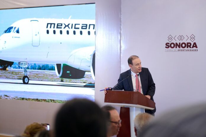 Primer vuelo de Mexicana en la nueva ruta AIFA-Hermosillo en Sonora