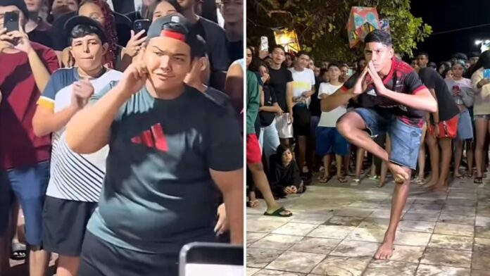 Jóvenes participan en una batalla de aura viral en redes sociales