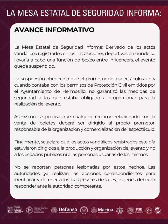 Suspenden función de box entre influencers en Hermosillo tras actos vandálicos