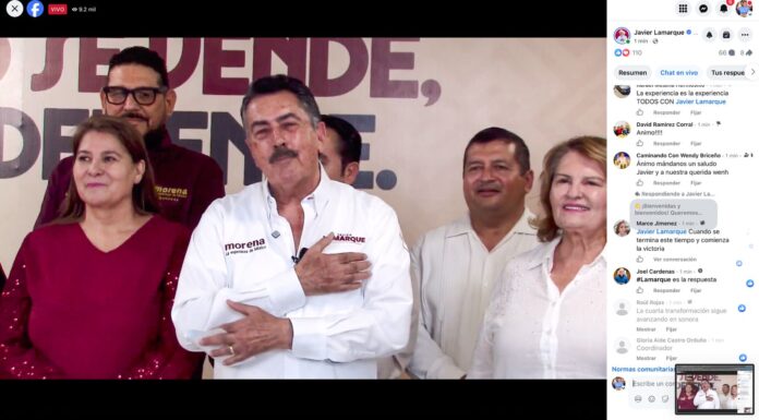 Javier Lamarque durante Asamblea Informativa Digital rumbo a la interna de Morena en Sonora