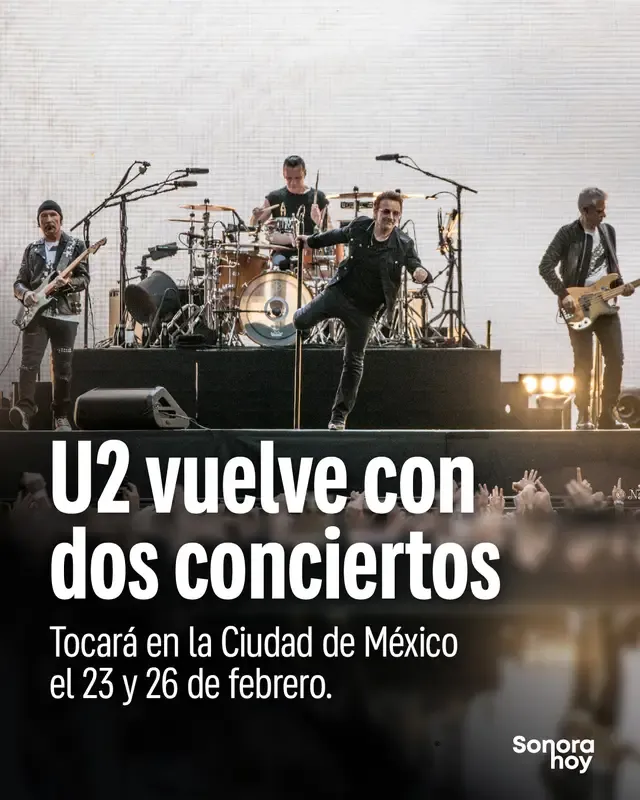 Bono y compañía tocarán el 23 y 26 de febrero de 2027 en el Estadio GNP Seguros, con Beck como invitado. 🎟️ Preventa Banamex: 21 de octubre. 🎟️ Venta general: 23 de octubre. 🕙 Ambas a las 10:00 de la mañana, hora de CDMX; 9:00 en Sonora. ¿Qué canción tendría que sonar para que esa noche fuera inolvidable? #U2 #U2México #Conciertos #Rock #SonoraHoy